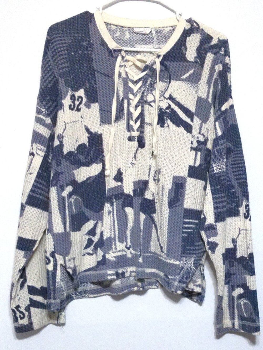 One from Another Women’s Medium Basketball Graphic Lace-Up Long Sleeve Top Blue